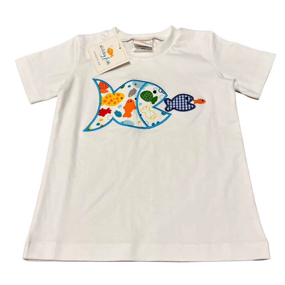 NWT Boutique Stitchy Fish Appliqué Embroidered White Fish Tee - Sz. 3T